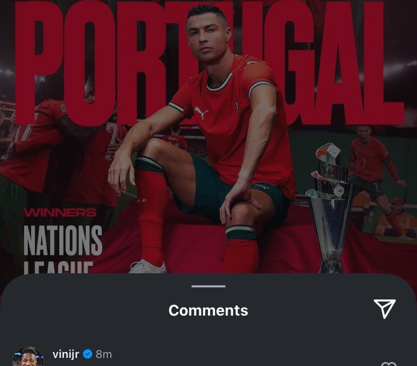 Vini Jr. Faz Brincadeira com CR7 em Post Após Conquista do Título com Portugal