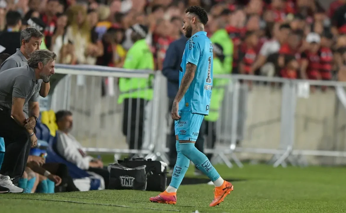 Neymar demonstra frustração ao ser substituído no jogo entre Flamengo e Santos