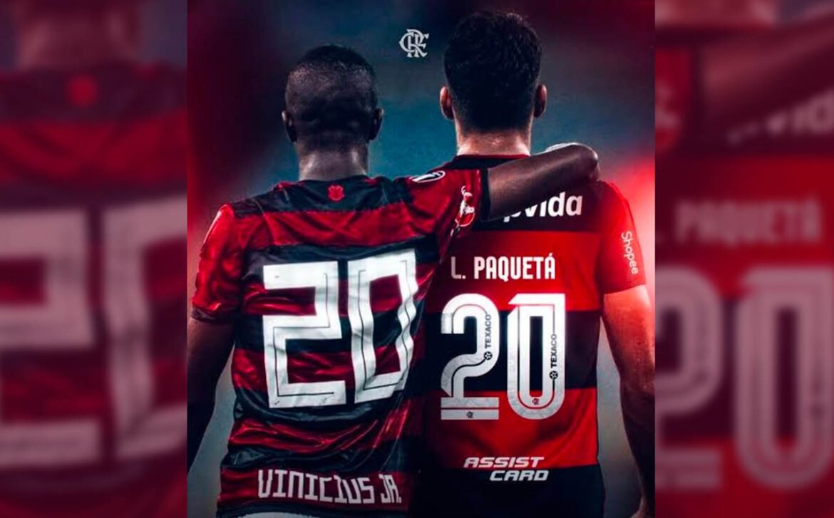 Flamengo celebra gol de Vini Jr com assistência de Paquetá: "De cria"