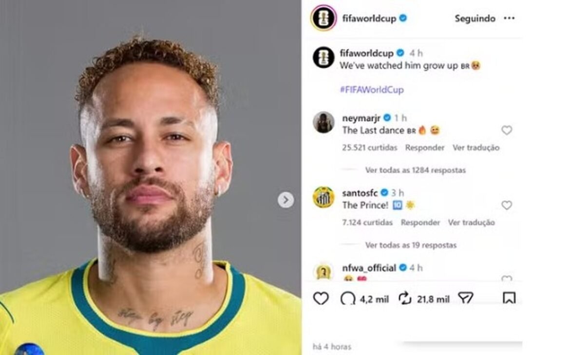 Neymar revela em seu perfil sobre a Copa do Mundo que participará da edição de 2026 como sua última competição.