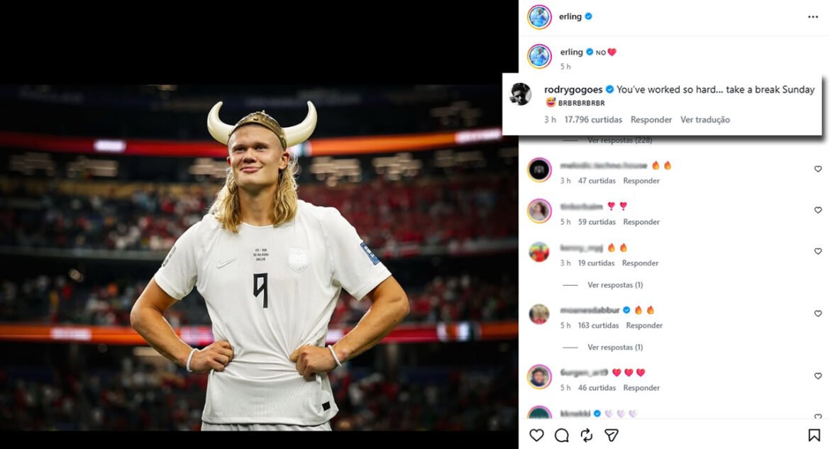 Rodrygo provoca Haaland antes do confronto entre Brasil e Noruega