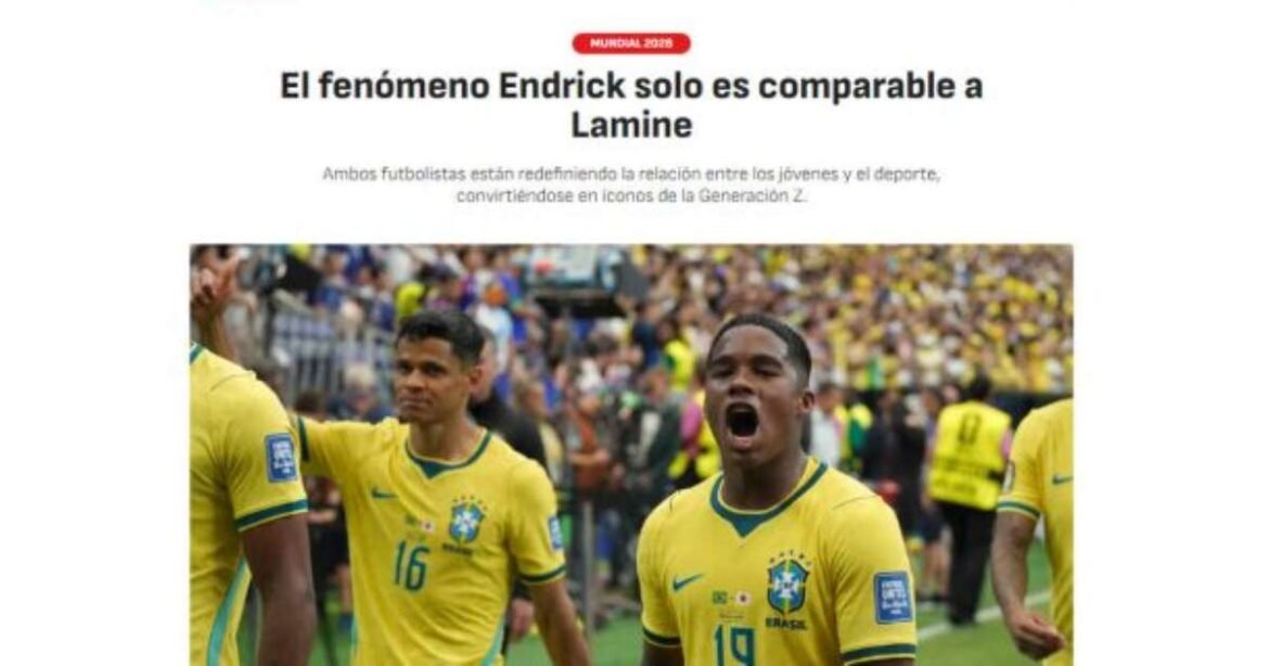 Jornal da Espanha compara Endrick a Lamine Yamal: "Um verdadeiro fenômeno"